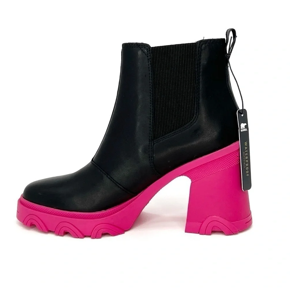 Sorel Brex Waterproof Chelsea Ankle Boots Size 8 Platform Black Pink New NWT